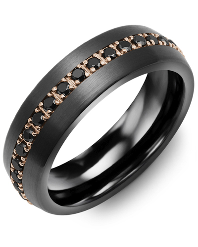 Men's & Women's Brush Black Ceramic & Rose Gold + 37 Black Diamonds 0.74ct Wedding Band