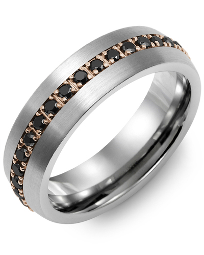 Men's & Women's Brush Tungsten & Rose Gold + 37 Black Diamonds 0.74ct Wedding Band