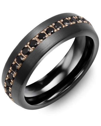Men's & Women's Brush Black Ceramic & Rose Gold + 35 Black Diamonds 1.05ct Wedding Band