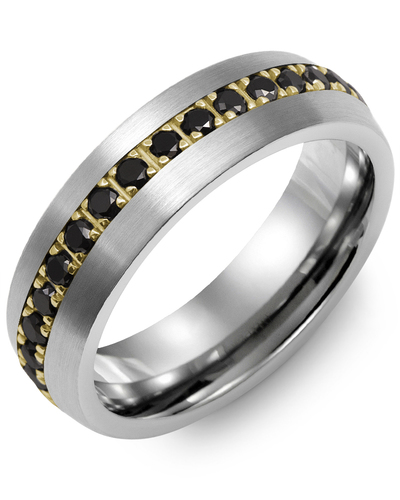 Men's & Women's Brush Tungsten & Yellow Gold + 35 Black Diamonds 1.05ct Wedding Band