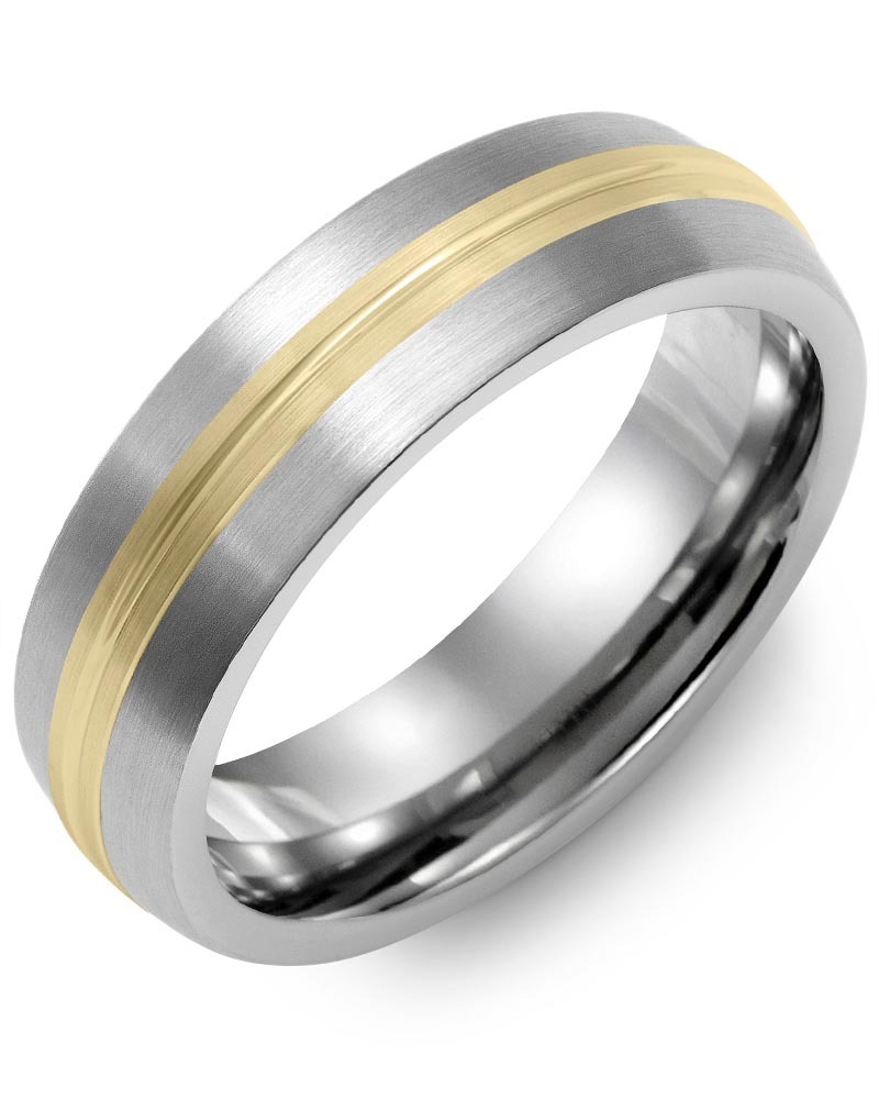 Men's & Women's Brush Tungsten & Yellow Gold Wedding Band
