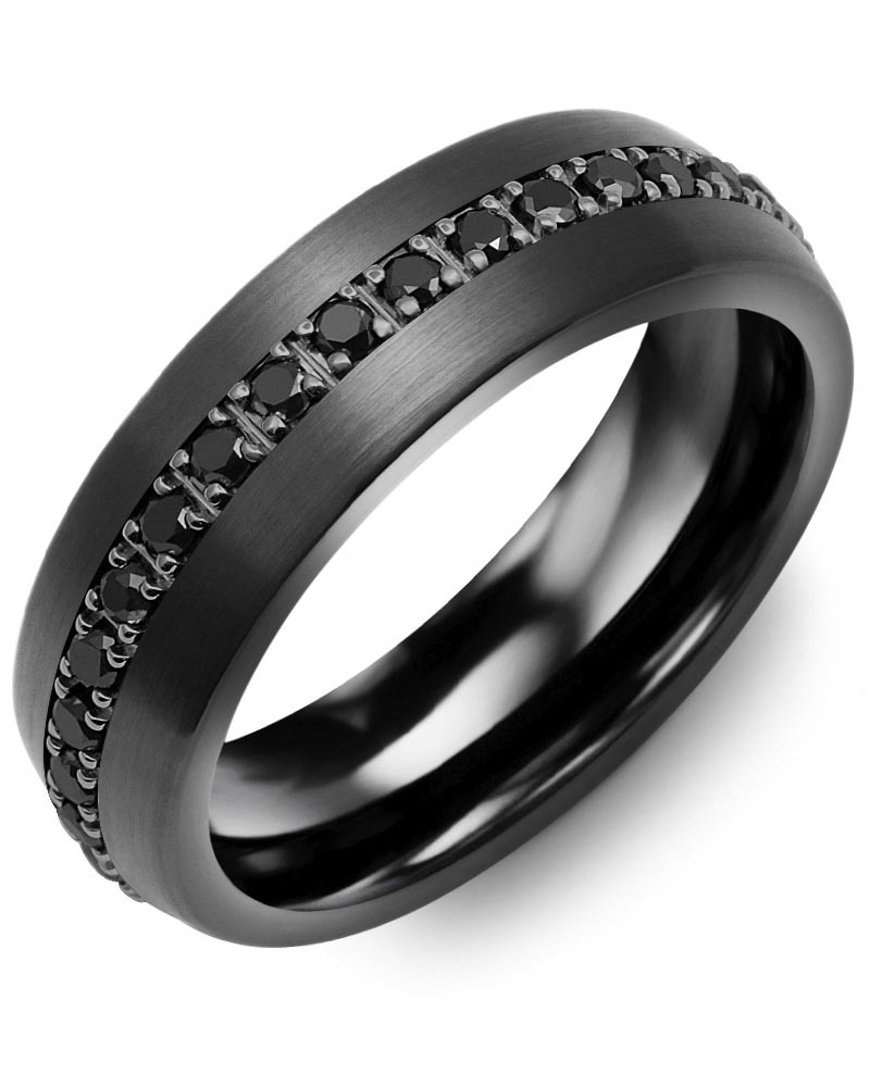 Men's & Women's Brush Black Ceramic & Black Gold + 37 Black Diamonds 0.74ct Wedding Band