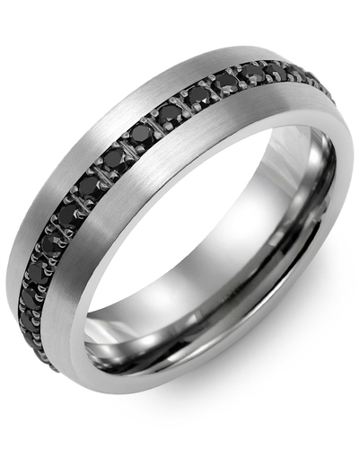 Men's Dome Medium All Black Diamond Eternity Wedding Ring in Brush Tungsten & Black Gold