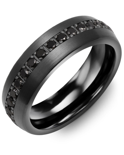 Men's Dome Large All Black Diamond Eternity Wedding Ring in Brush Black Ceramic & Black Gold