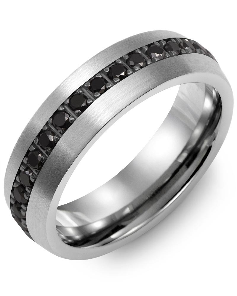 Men's & Women's Brush Tungsten & Black Gold + 35 Black Diamonds 1.05ct Wedding Band