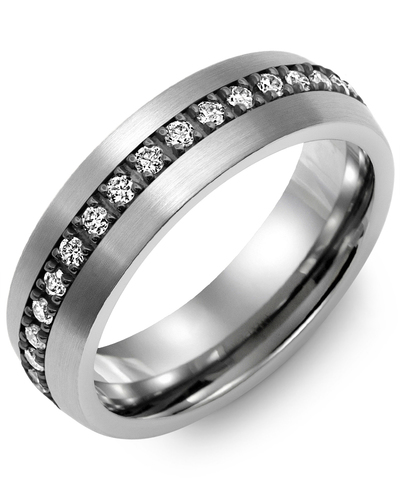 Men's Dome Medium All Black Eternity Diamond Wedding Ring in Brush Tungsten & Black Gold