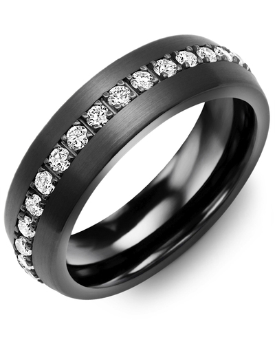 Men's Dome Large All Black Eternity Diamond Wedding Ring in Brush Black Ceramic & Black Gold