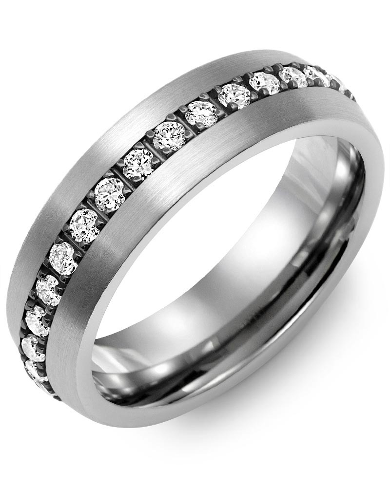 Men's & Women's Brush Tungsten & Black Gold + 35 Diamonds 1.05ct Wedding Band