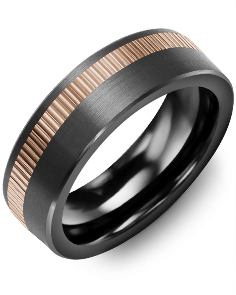 Men's & Women's Brush Black Ceramic & Rose Gold Wedding Band