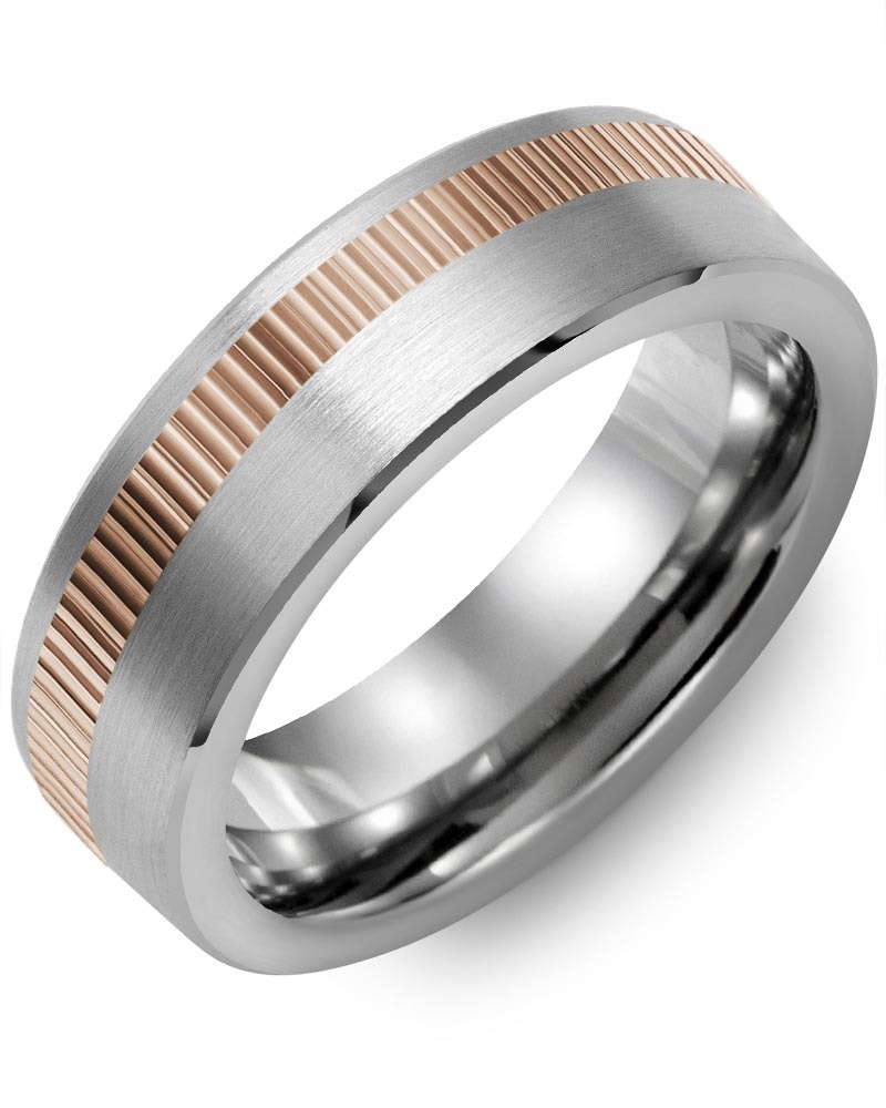 Men's & Women's Brush Tungsten & Rose Gold Wedding Band