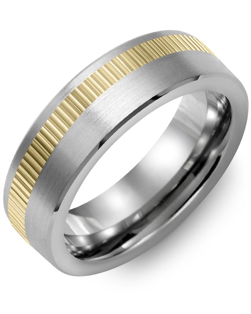 Men's & Women's Brush Tungsten & Yellow Gold Wedding Band