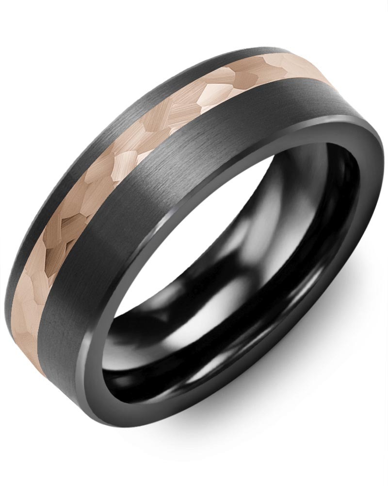 Men's & Women's Brush Black Ceramic & Rose Gold Wedding Band