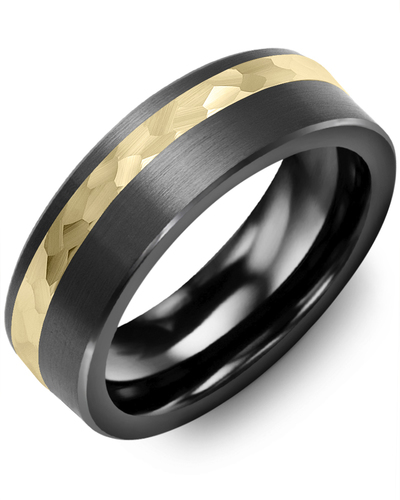 Men's & Women's Brush Black Ceramic & Yellow Gold Wedding Band from MADANI Rings. Wedding bands, fashion rings, promise rings, made of Tungsten, Ceramic, Cobalt, and Gold. View the collection at madanirings.com