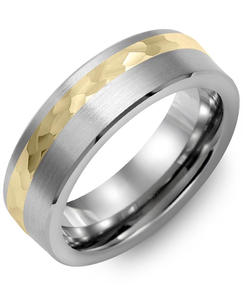 Men's & Women's Brush Tungsten & Yellow Gold Wedding Band