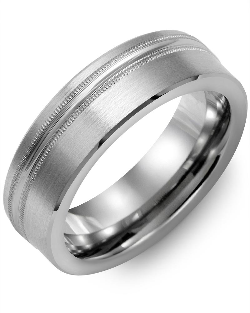 Men's & Women's Brush Tungsten & White Gold Wedding Band