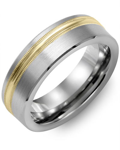Men's & Women's Brush Tungsten & Yellow Gold Wedding Band from MADANI Rings. Wedding bands, fashion rings, promise rings, made of Tungsten, Ceramic, Cobalt, and Gold. View the collection at madanirings.com