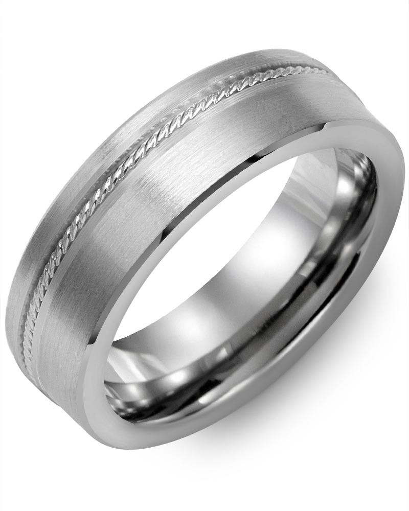 Men's & Women's Brush Tungsten & White Gold Wedding Band