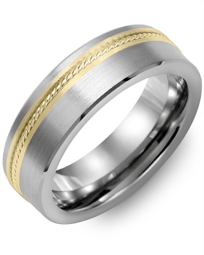 Men's & Women's Brush Tungsten & Yellow Gold Wedding Band