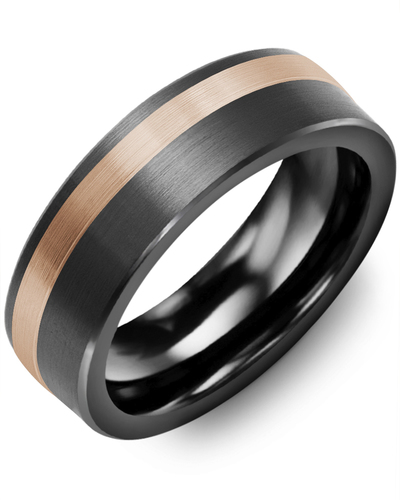 Men's & Women's Brush Black Ceramic & Rose Gold Wedding Band from MADANI Rings. Wedding bands, fashion rings, promise rings, made of Tungsten, Ceramic, Cobalt, and Gold. View the collection at madanirings.com
