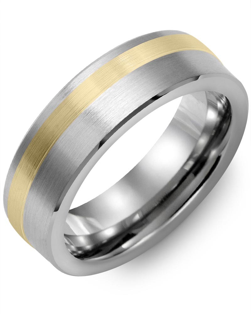 Men's & Women's Brush Tungsten & Yellow Gold Wedding Band