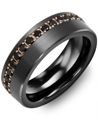 Men's & Women's Brush Black Ceramic & Rose Gold + 35 Black Diamonds 1.05ct Wedding Band