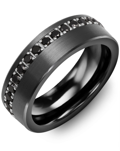 Men's & Women's Brush Black Ceramic & White Gold + 35 Black Diamonds 1.05ct Wedding Band from MADANI Rings. Wedding bands, fashion rings, promise rings, made of Tungsten, Ceramic, Cobalt, and Gold. View the collection at madanirings.com