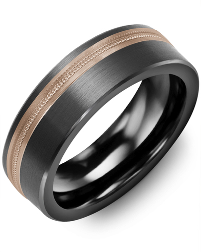 Men's & Women's Brush Black Ceramic & Rose Gold Wedding Band from MADANI Rings. Wedding bands, fashion rings, promise rings, made of Tungsten, Ceramic, Cobalt, and Gold. View the collection at madanirings.com