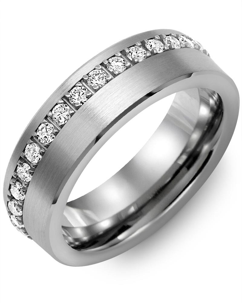 Men's & Women's Brush Tungsten & White Gold + 35 Diamonds 1.05ct Wedding Band