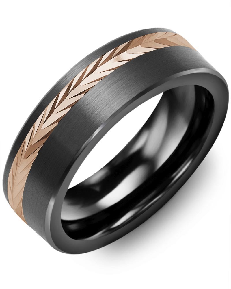 Men's & Women's Brush Black Ceramic & Rose Gold Wedding Band