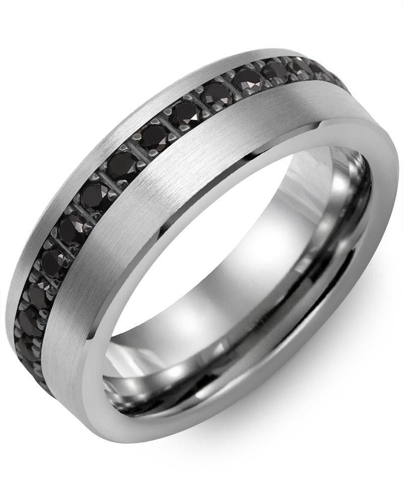 Men's & Women's Brush Tungsten & Black Gold + 35 Black Diamonds 1.05ct Wedding Band
