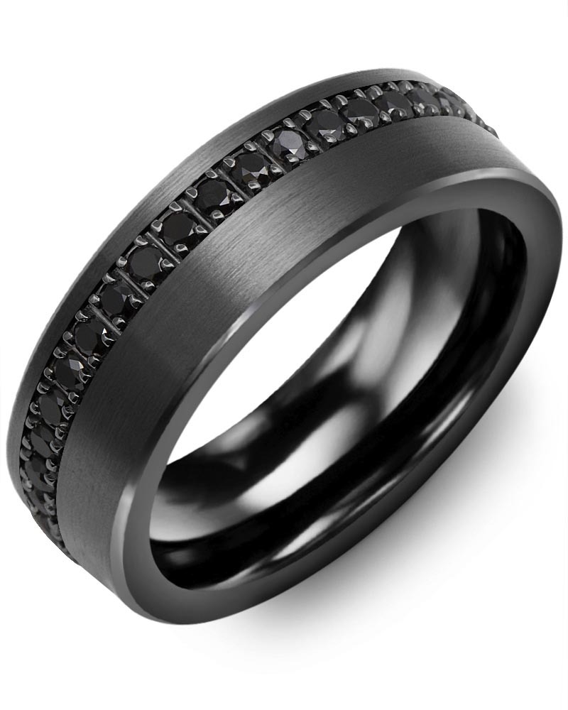Men's & Women's Brush Black Ceramic & Black Gold + 37 Black Diamonds 0.74ct Wedding Band