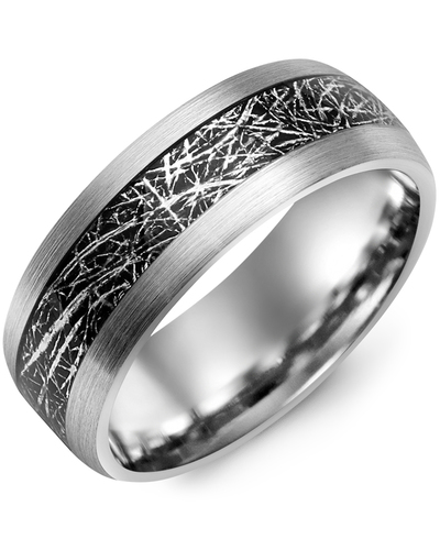 Men's & Women's Tungsten & Black Meteorite Design Wedding Band from MADANI Rings. Wedding bands, fashion rings, promise rings, made of Tungsten, Ceramic, Cobalt, and Gold. View the collection at madanirings.com