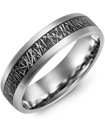 Men's & Women's Tungsten & Black Meteorite Design Wedding Band from MADANI Rings. Wedding bands, fashion rings, promise rings, made of Tungsten, Ceramic, Cobalt, and Gold. View the collection at madanirings.com