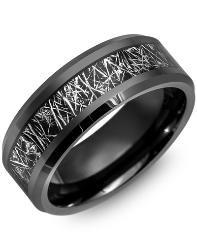 Men's & Women's Black Ceramic & Black Meteorite Design Wedding Band from MADANI Rings. Wedding bands, fashion rings, promise rings, made of Tungsten, Ceramic, Cobalt, and Gold. View the collection at madanirings.com