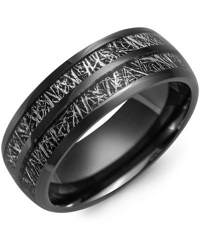 Men's & Women's Black Ceramic & Black Meteorite Design Wedding Band from MADANI Rings. Wedding bands, fashion rings, promise rings, made of Tungsten, Ceramic, Cobalt, and Gold. View the collection at madanirings.com