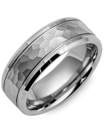 Men's Hammer Beveled Edges Tungsten Wedding Ring in Tungsten