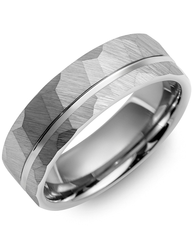 Men's Off Center Hammer Tungsten Wedding Ring in Tungsten