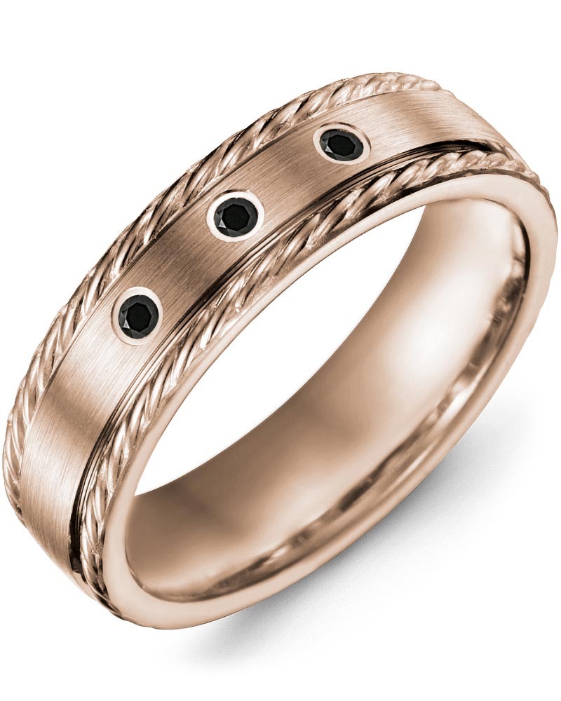Men's & Women's Rose Gold + 3 Black Diamonds 0.06ct Wedding Band