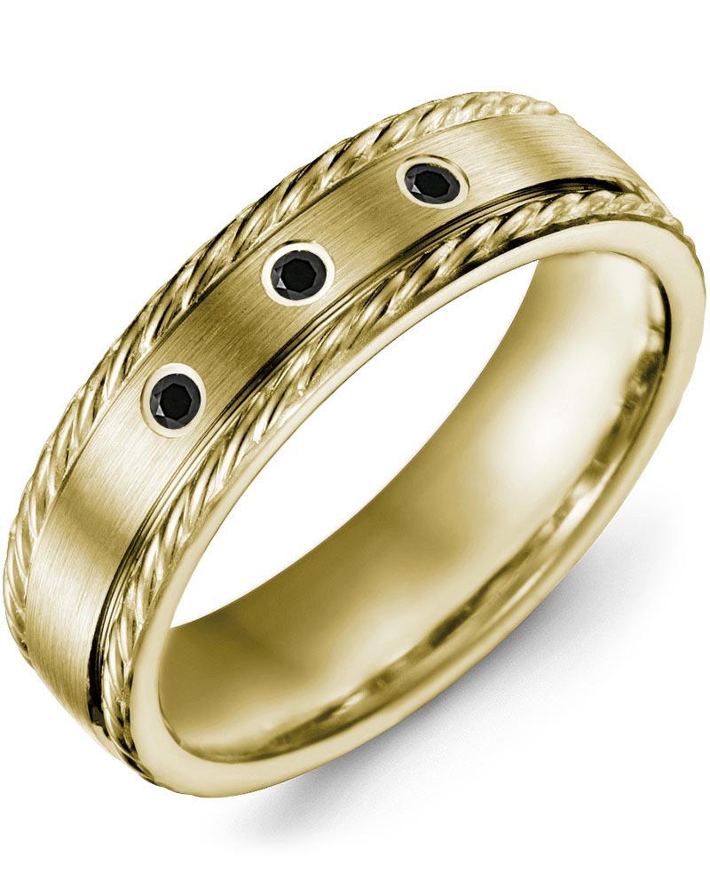Men's & Women's Yellow Gold + 3 Black Diamonds 0.06ct Wedding Band