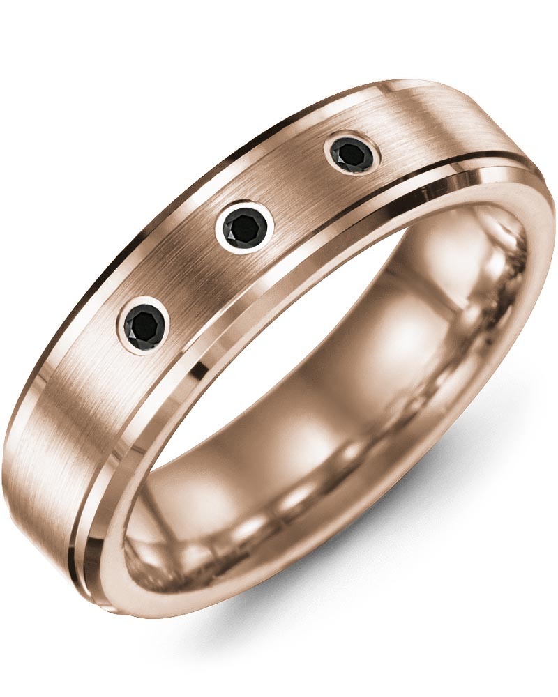 Men's & Women's Rose Gold + 3 Black Diamonds 0.06ct Wedding Band