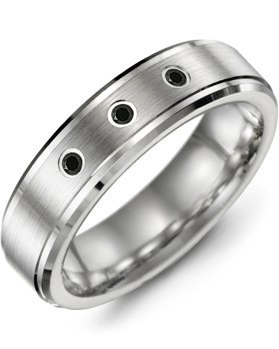 Men's & Women's White Gold + 3 Black Diamonds 0.06ct Wedding Band from MADANI Rings. Wedding bands, fashion rings, promise rings, made of Tungsten, Ceramic, Cobalt, and Gold. View the collection at madanirings.com