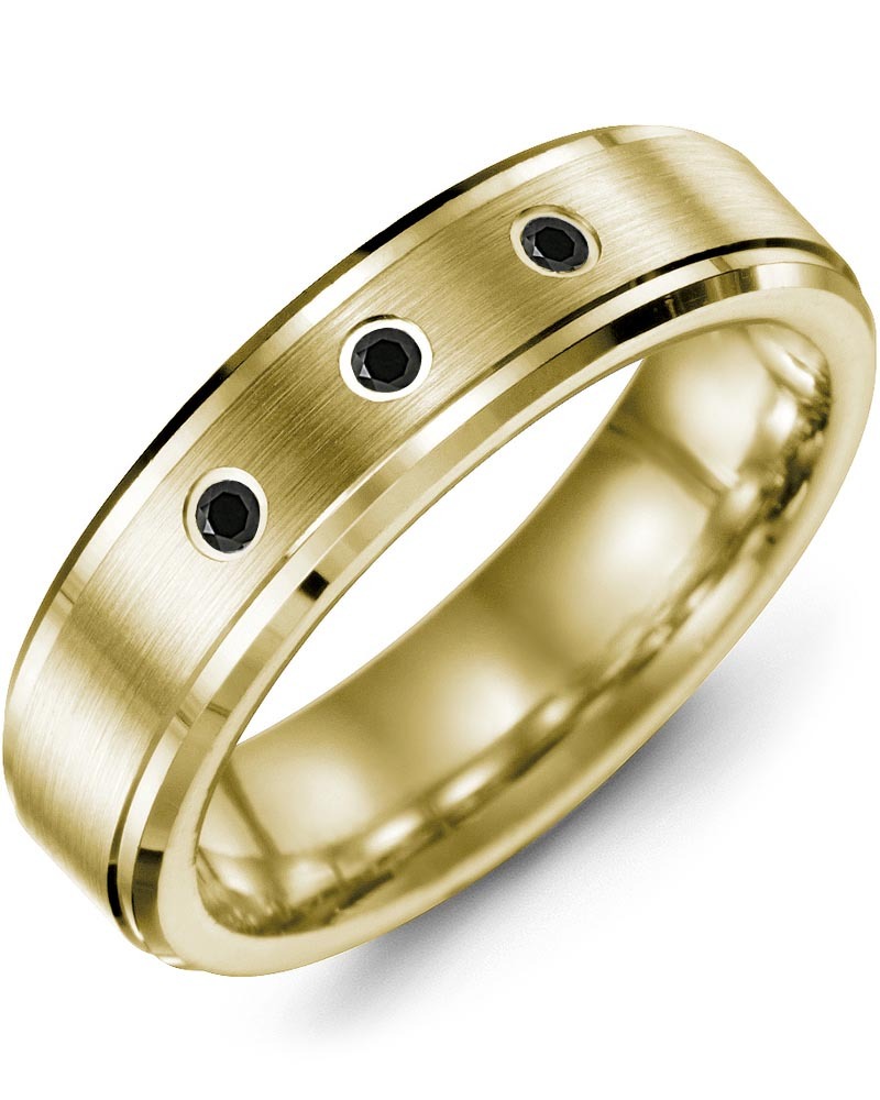 Men's & Women's Yellow Gold + 3 Black Diamonds 0.06ct Wedding Band