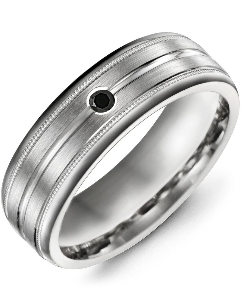 Men's & Women's White Gold + 1 Black Diamond 0.05ct Wedding Band