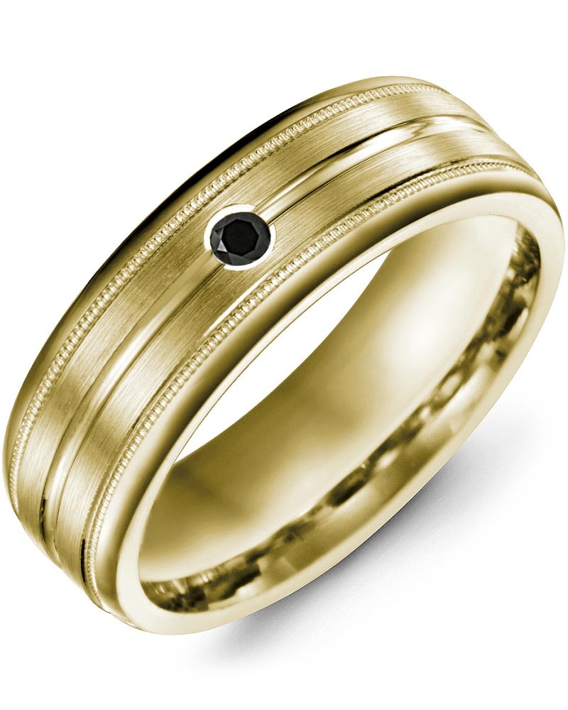 Men's & Women's Yellow Gold + 1 Black Diamond 0.05ct Wedding Band