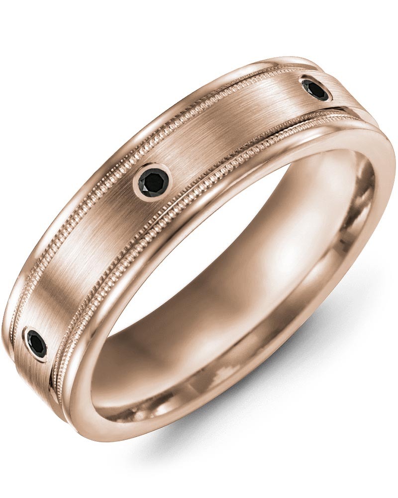 Men's & Women's Rose Gold + 3 Black Diamonds 0.06ct Wedding Band