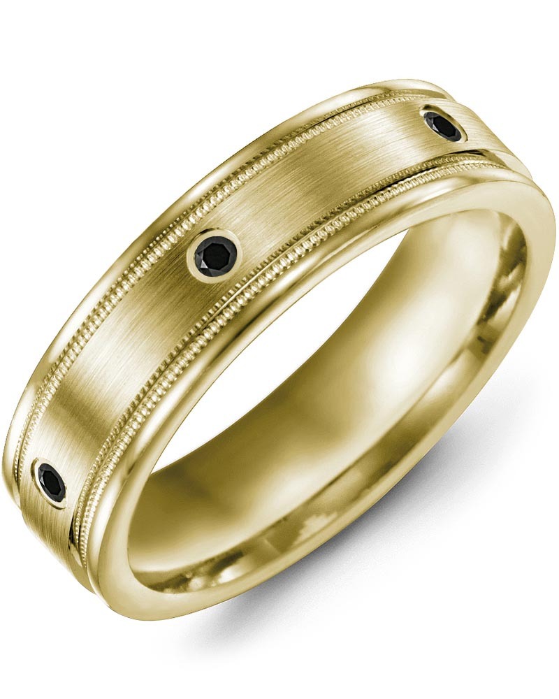 Men's & Women's Yellow Gold + 3 Black Diamonds 0.06ct Wedding Band
