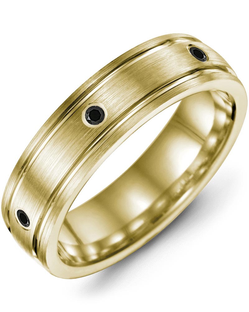 Men's & Women's Yellow Gold + 3 Black Diamonds 0.06ct Wedding Band