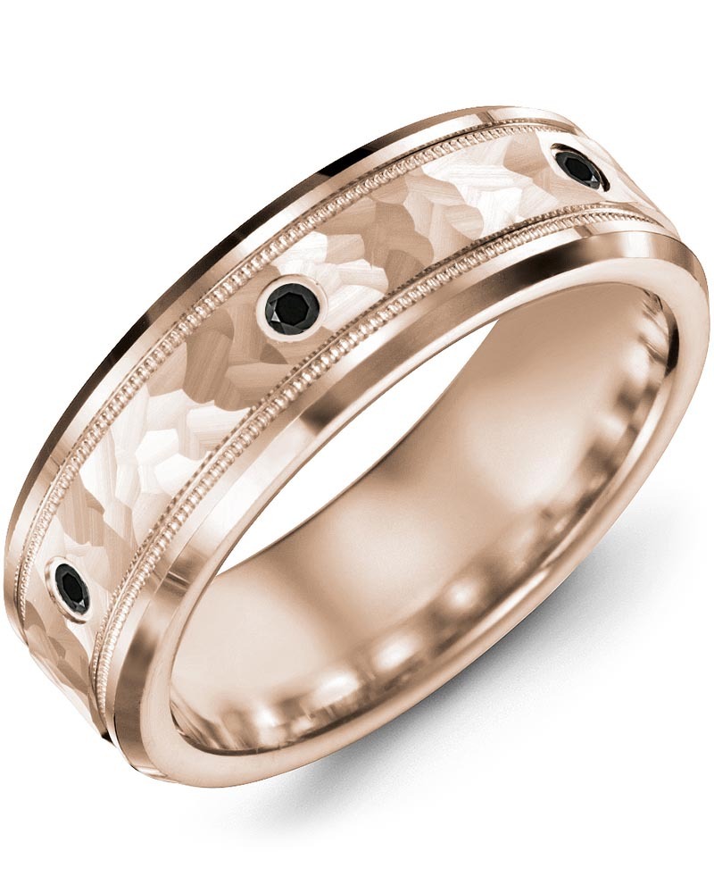 Men's & Women's Rose Gold + 3 Black Diamonds 0.06ct Wedding Band