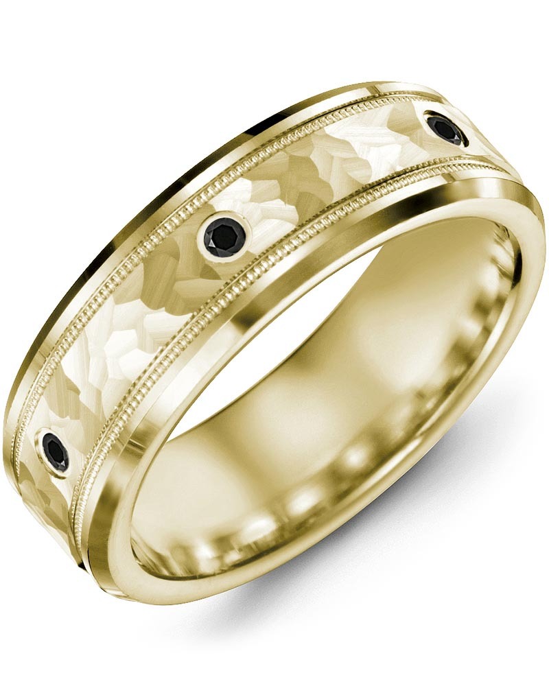 Men's & Women's Yellow Gold + 3 Black Diamonds 0.06ct Wedding Band