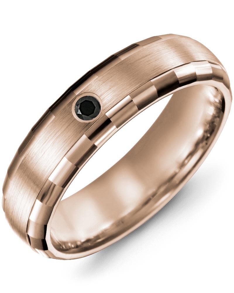 Men's & Women's Rose Gold + 1 Black Diamond 0.05ct Wedding Band